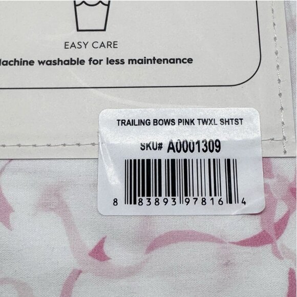 NEW 3pc Laura Ashley TWIN XL Sheet Set Pink TRAILING BOWS Coquette Ribbon DORM - Picture 3 of 4